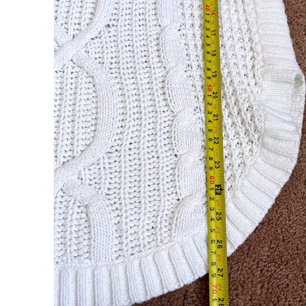 Express White Cable Knit Cowl Neck Oversized‎ Sweater High Low Hem Small S/P EUC